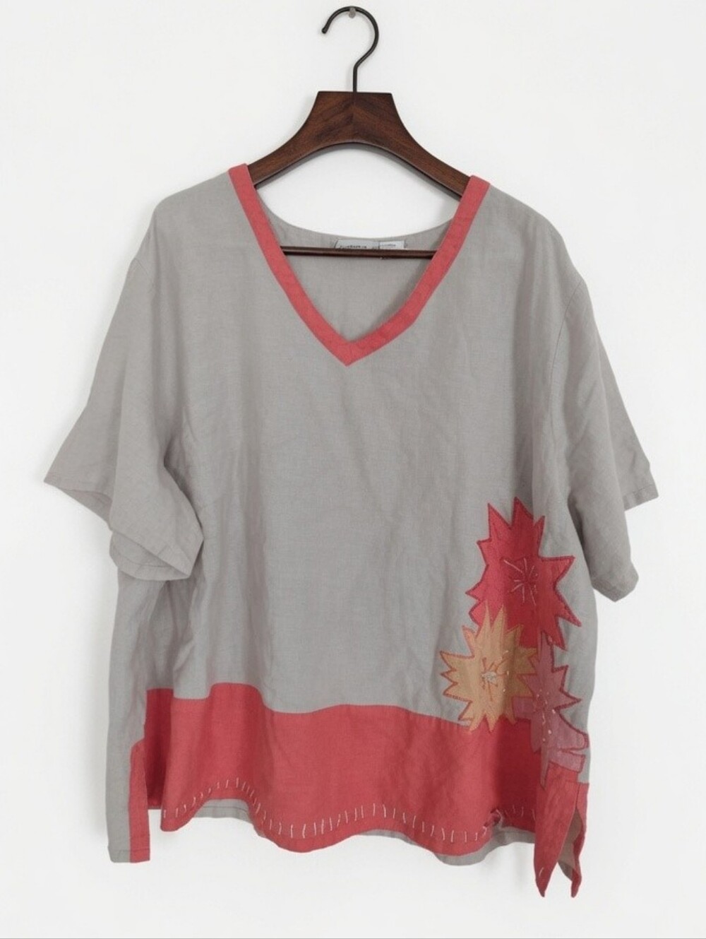 Fashion Bug Embroidered Blouse‎ 26 Rayon Flax Blend Bohemian Lagenlook Vacation